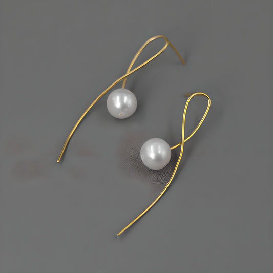 Geometric Pearl Dangle Earrings S925 Sterling Silver