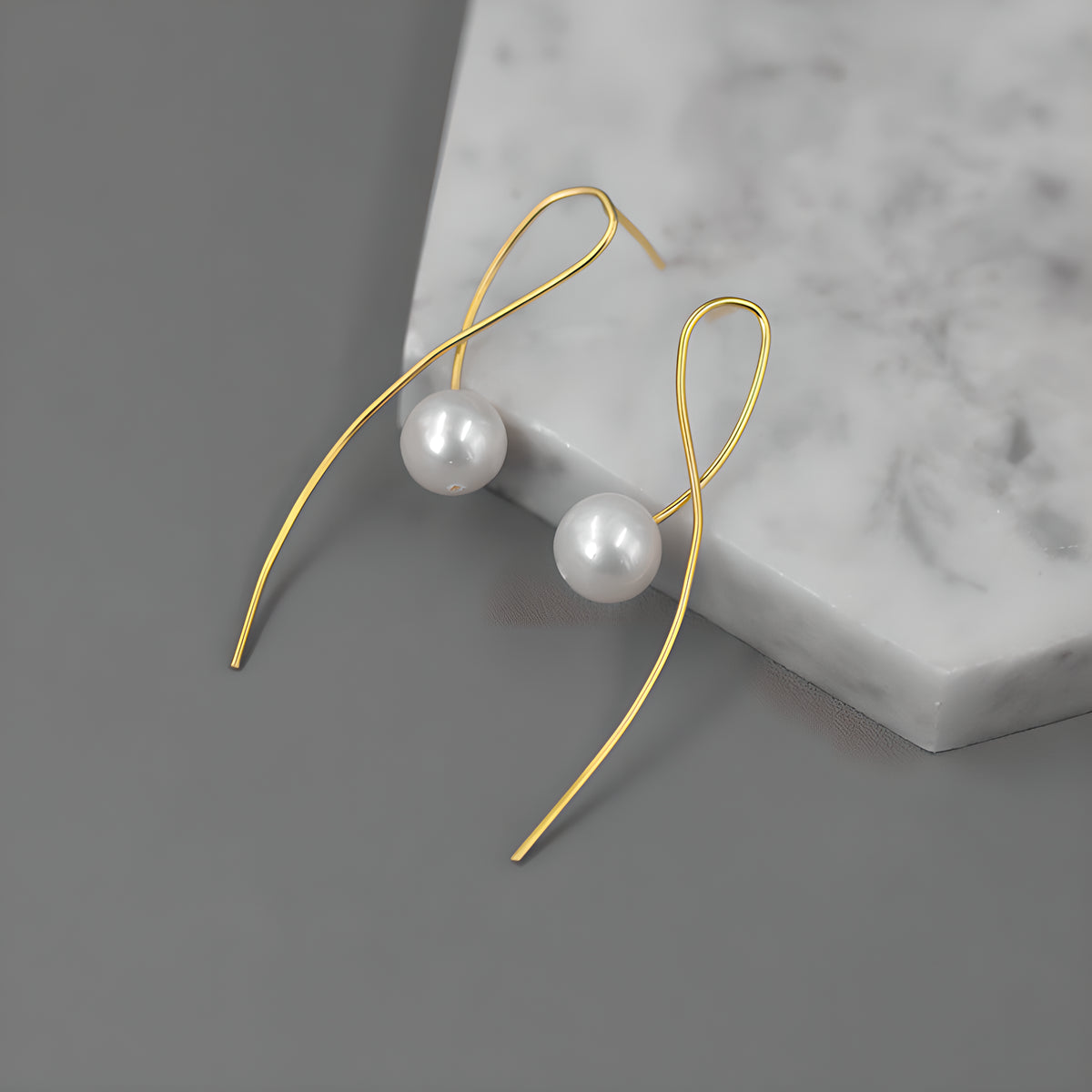 Geometric Pearl Dangle Earrings S925 Sterling Silver