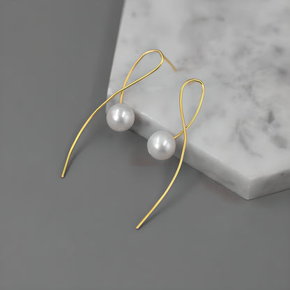Geometric Pearl Dangle Earrings S925 Sterling Silver
