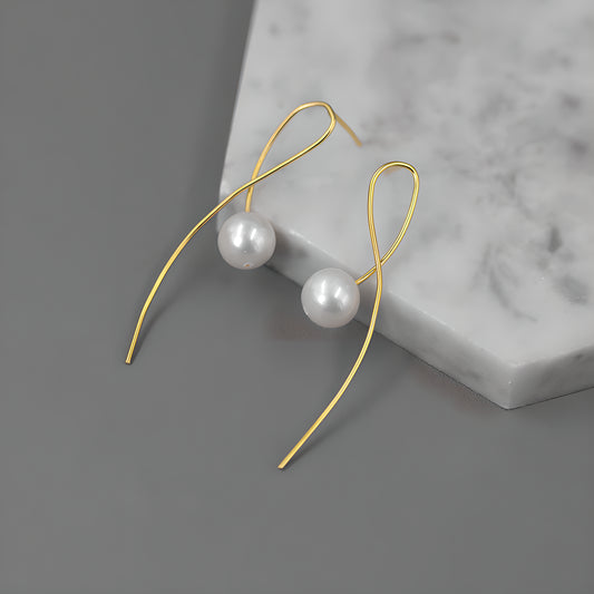 Geometric Pearl Dangle Earrings S925 Sterling Silver