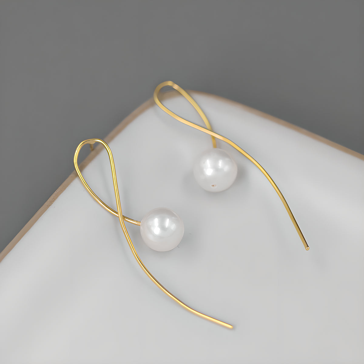 Geometric Pearl Dangle Earrings S925 Sterling Silver