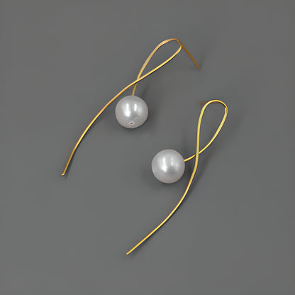 Geometric Pearl Dangle Earrings S925 Sterling Silver