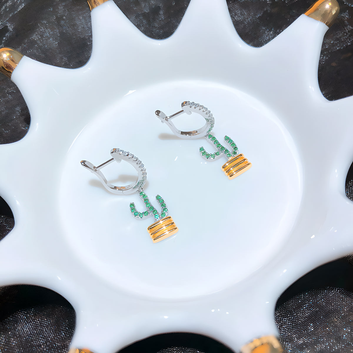 Creative Cactus Dangle Hoop Earrings Sterling Silver