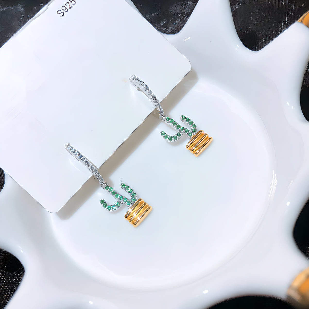 Creative Cactus Dangle Hoop Earrings Sterling Silver