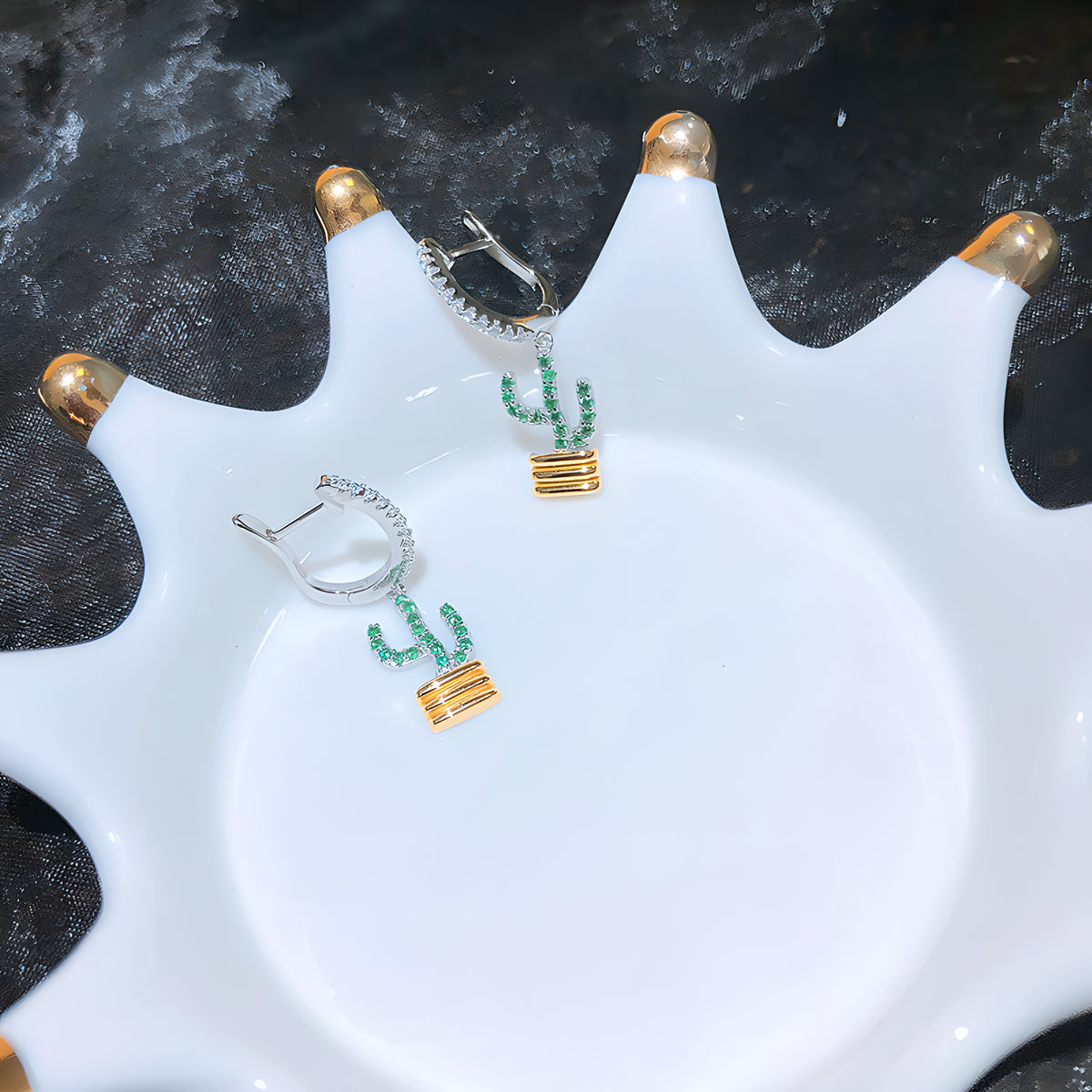 Creative Cactus Dangle Hoop Earrings Sterling Silver