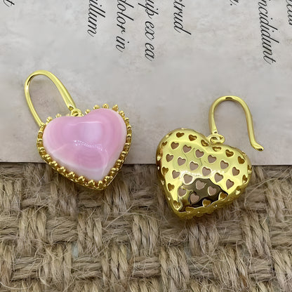 Cute Queen Shell Heart Earrings 18K Gold Plated
