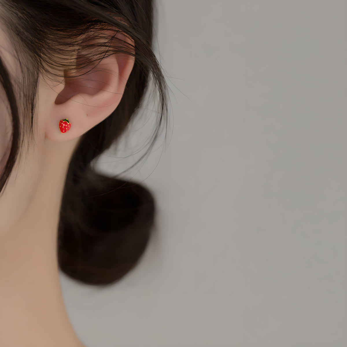 Cute Strawberry Enamel Screw Back Stud Earrings in S925 Silver