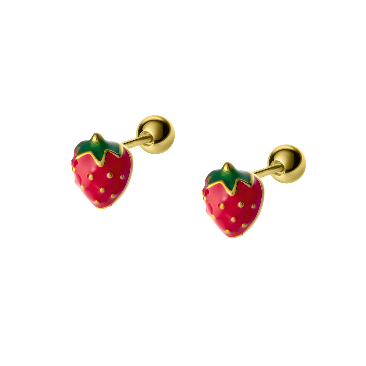 Cute Strawberry Enamel Screw Back Stud Earrings in S925 Silver