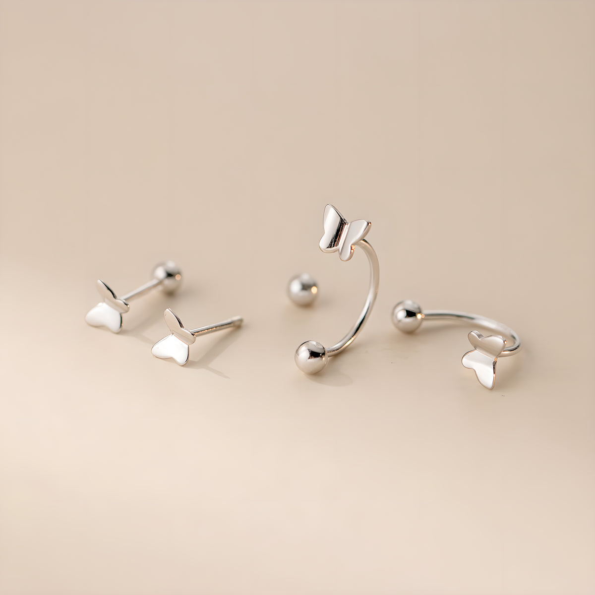 Dainty Butterfly Screw Back Stud Earrings in S925 Sterling Silver