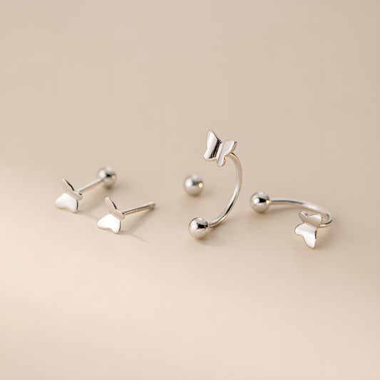 Dainty Butterfly Screw Back Stud Earrings in S925 Sterling Silver