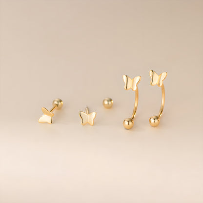 Dainty Butterfly Screw Back Stud Earrings in S925 Sterling Silver