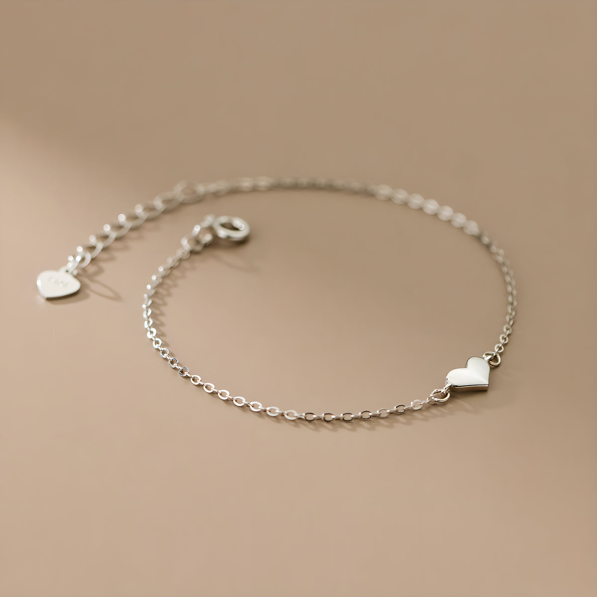 Dainty Heart Charm Bracelet in Sterling Silver