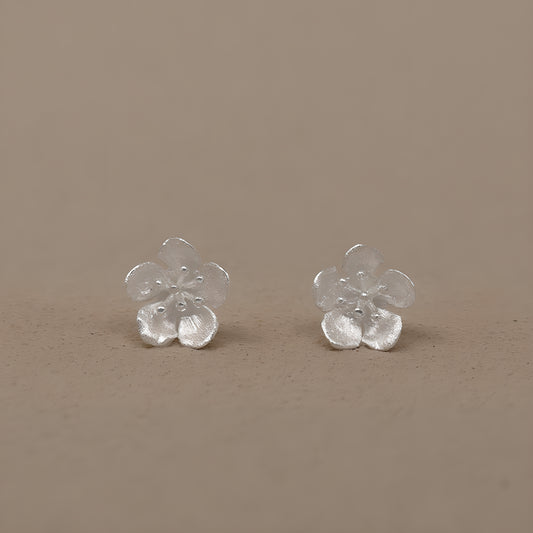 Dainty Peach Blossom Stud Earrings in S925 Sterling Silver