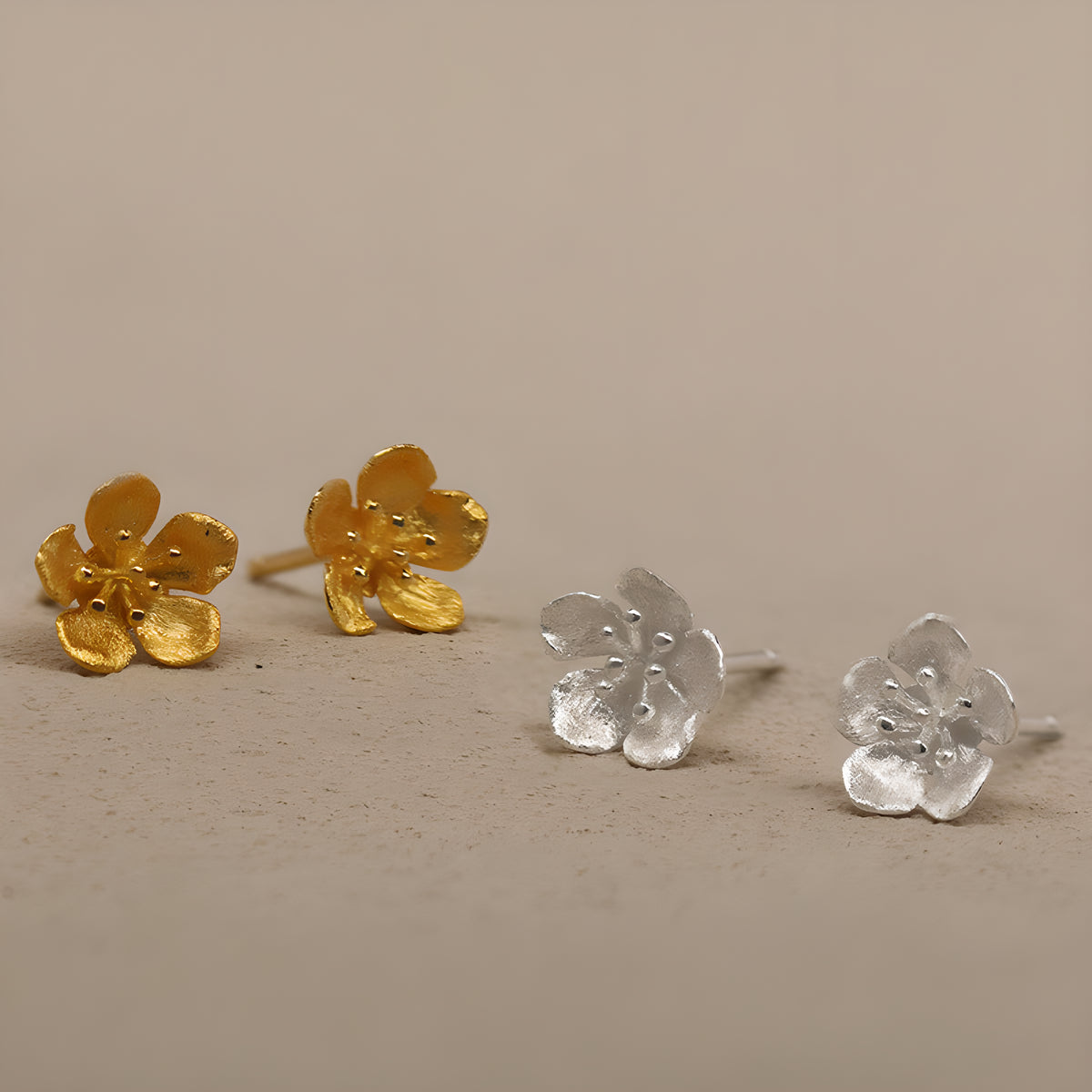 Dainty Peach Blossom Stud Earrings in S925 Sterling Silver