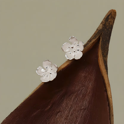 Dainty Peach Blossom Stud Earrings in S925 Sterling Silver
