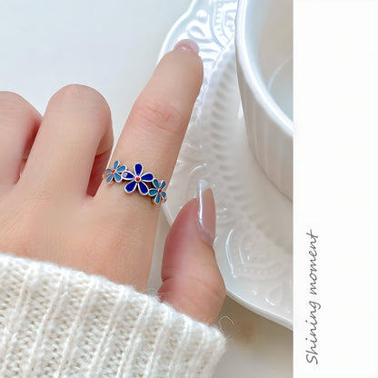 Delicate S925 Sterling Silver Three Flower Minimalist Ring