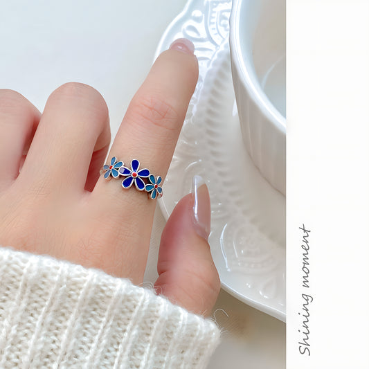 Delicate S925 Sterling Silver Three Flower Minimalist Ring