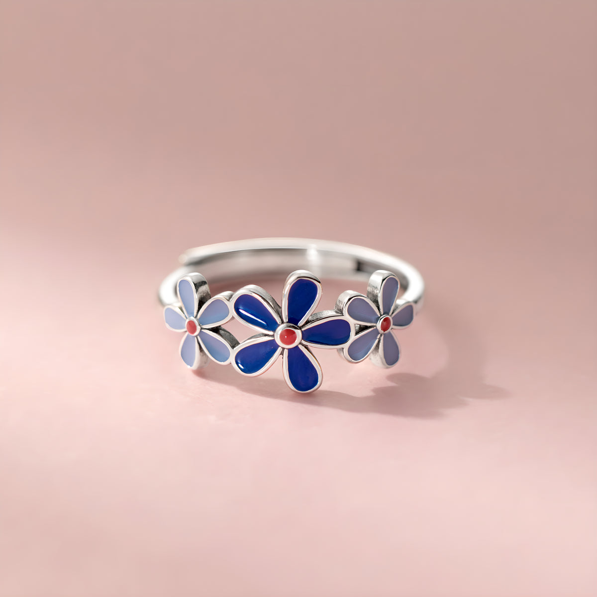 Delicate S925 Sterling Silver Three Flower Minimalist Ring