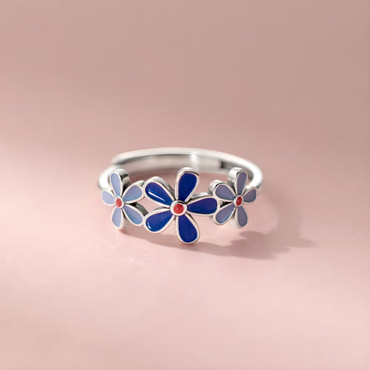 Delicate S925 Sterling Silver Three Flower Minimalist Ring