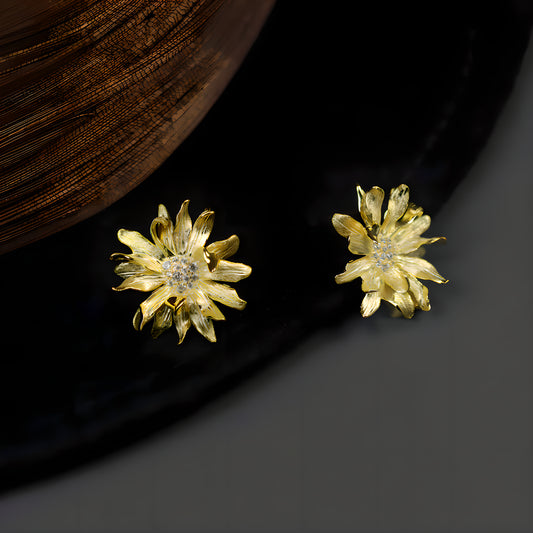 Floral Daisy Cubic Zirconia Stud Earrings 925 Sterling Silver