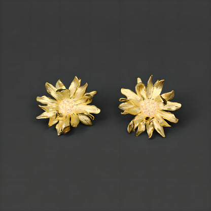 Floral Daisy Cubic Zirconia Stud Earrings 925 Sterling Silver