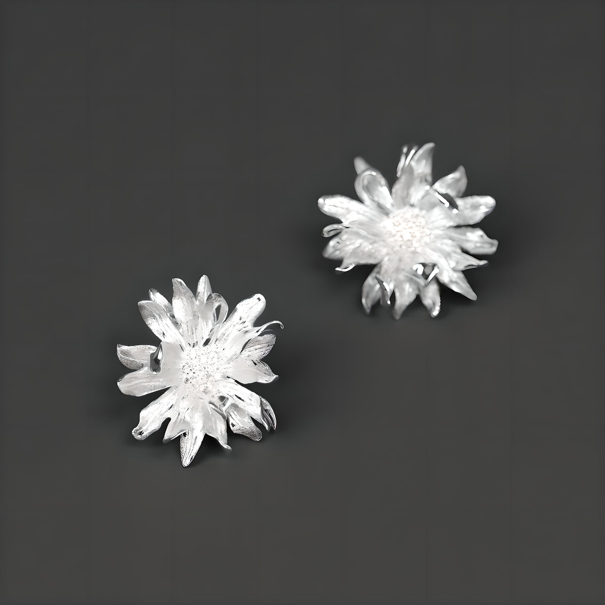 Floral Daisy Cubic Zirconia Stud Earrings 925 Sterling Silver
