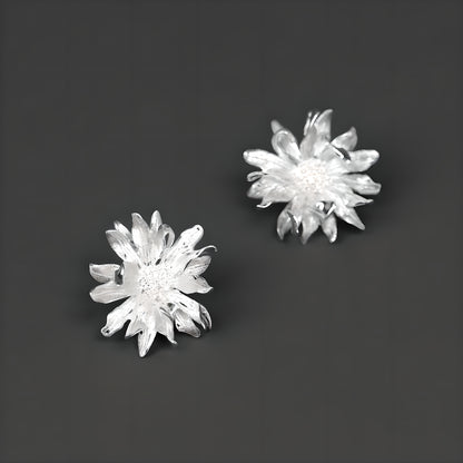 Floral Daisy Cubic Zirconia Stud Earrings 925 Sterling Silver