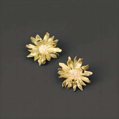 Floral Daisy Cubic Zirconia Stud Earrings 925 Sterling Silver