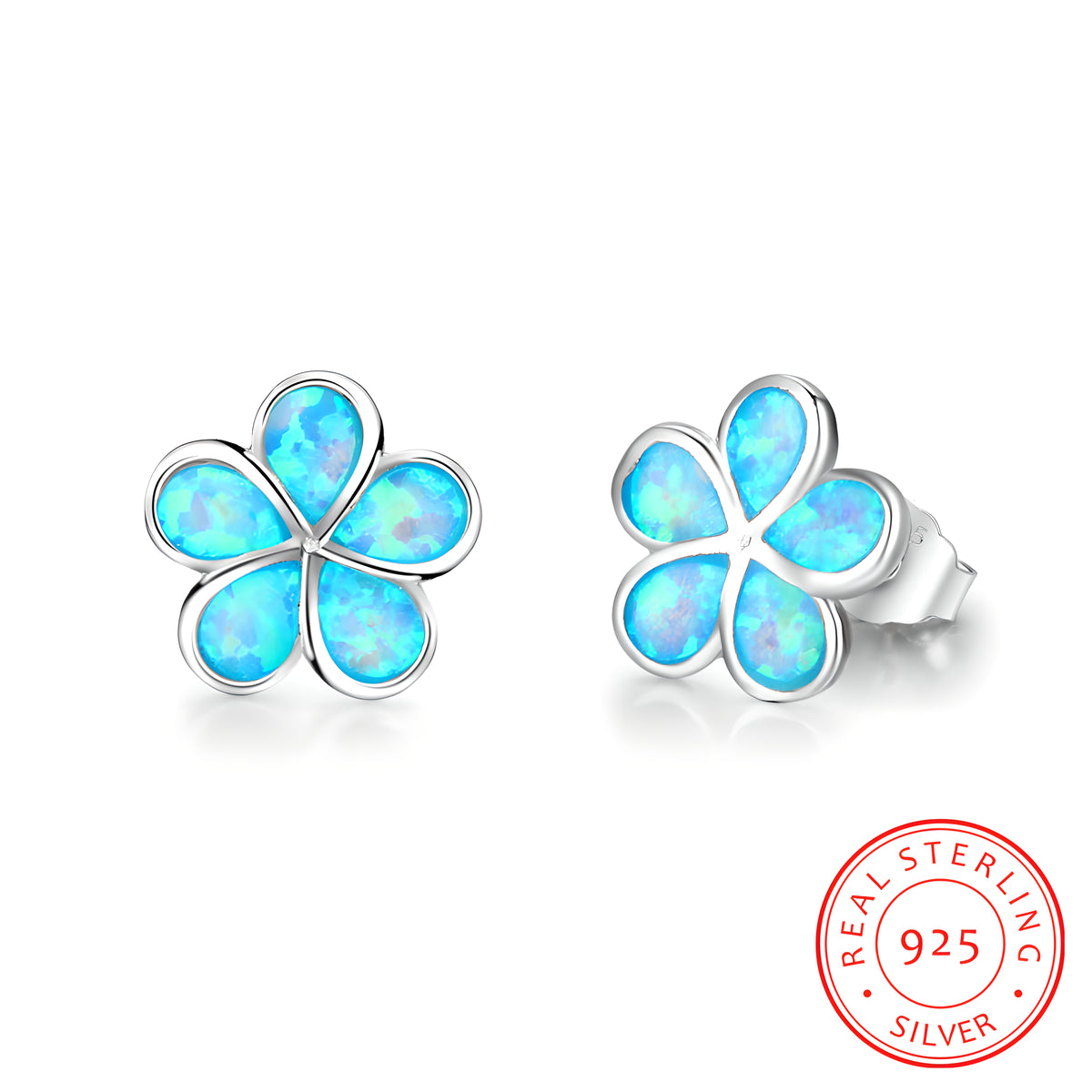 Floral Opal Stud Earrings 925 Sterling Silver