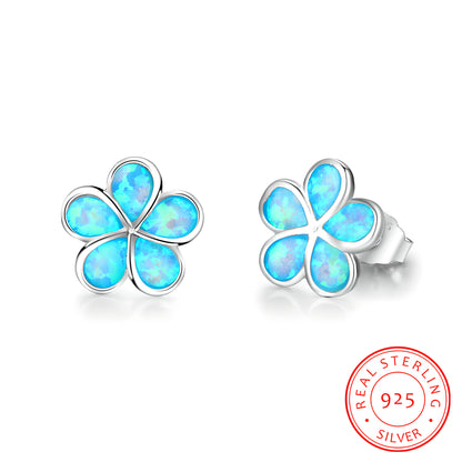 Floral Opal Stud Earrings 925 Sterling Silver