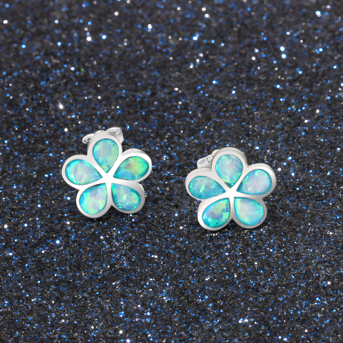Floral Opal Stud Earrings 925 Sterling Silver