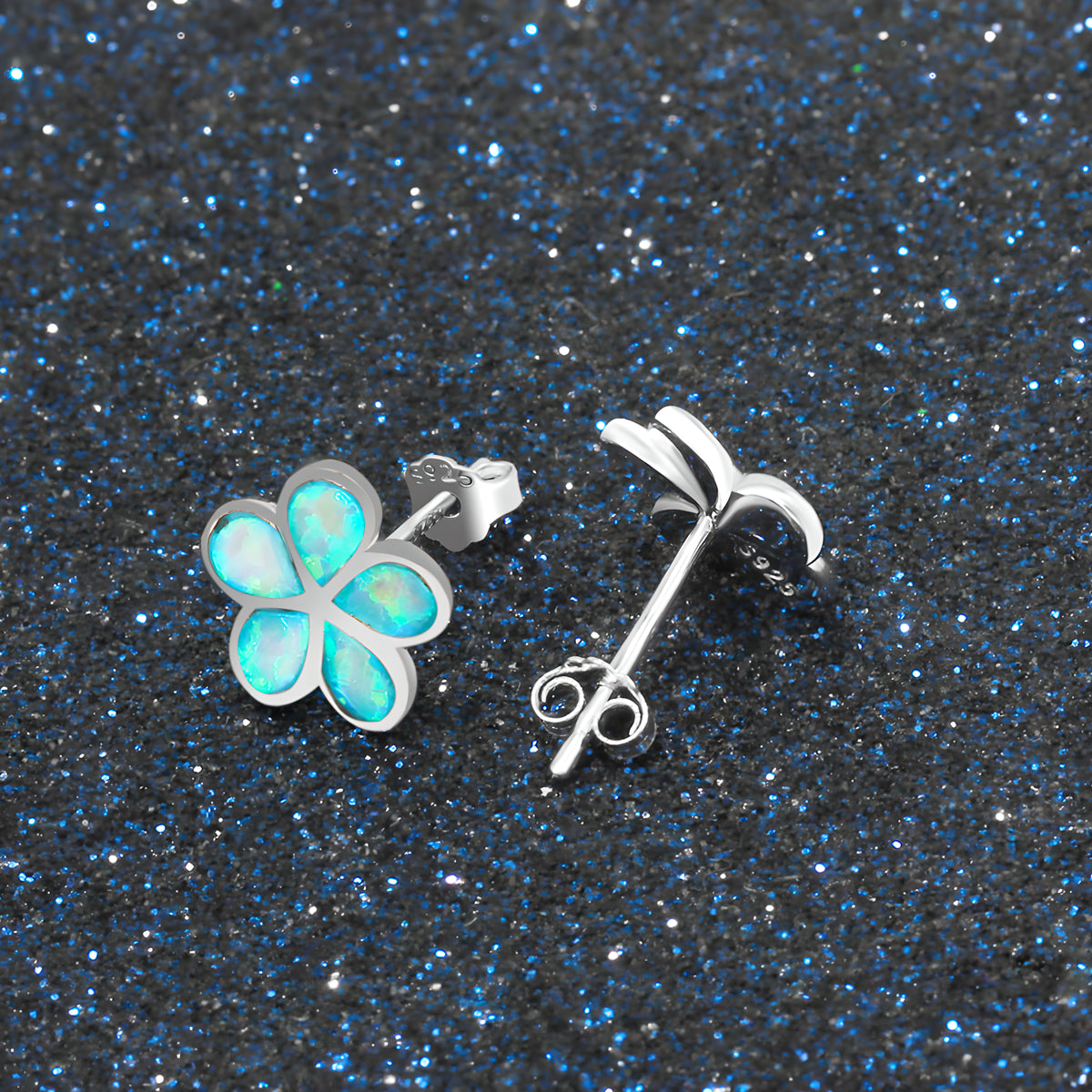 Floral Opal Stud Earrings 925 Sterling Silver