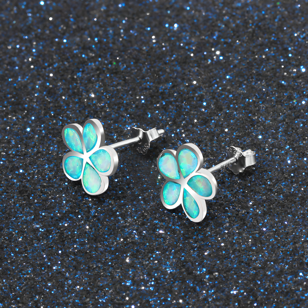 Floral Opal Stud Earrings 925 Sterling Silver