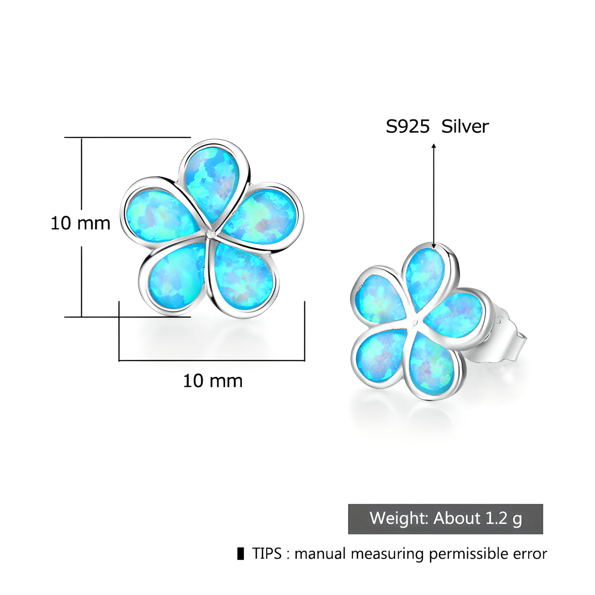 Floral Opal Stud Earrings 925 Sterling Silver