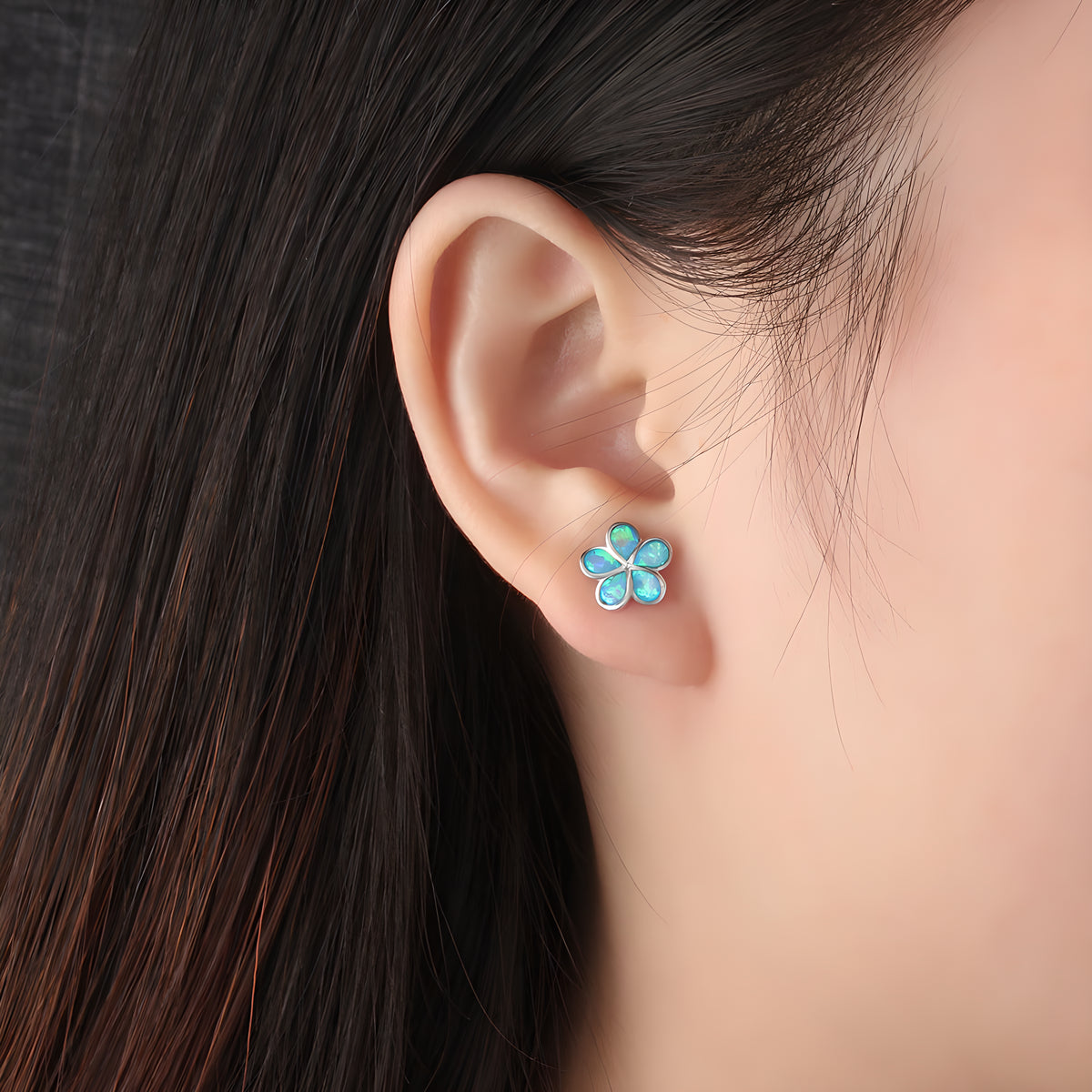 Floral Opal Stud Earrings 925 Sterling Silver