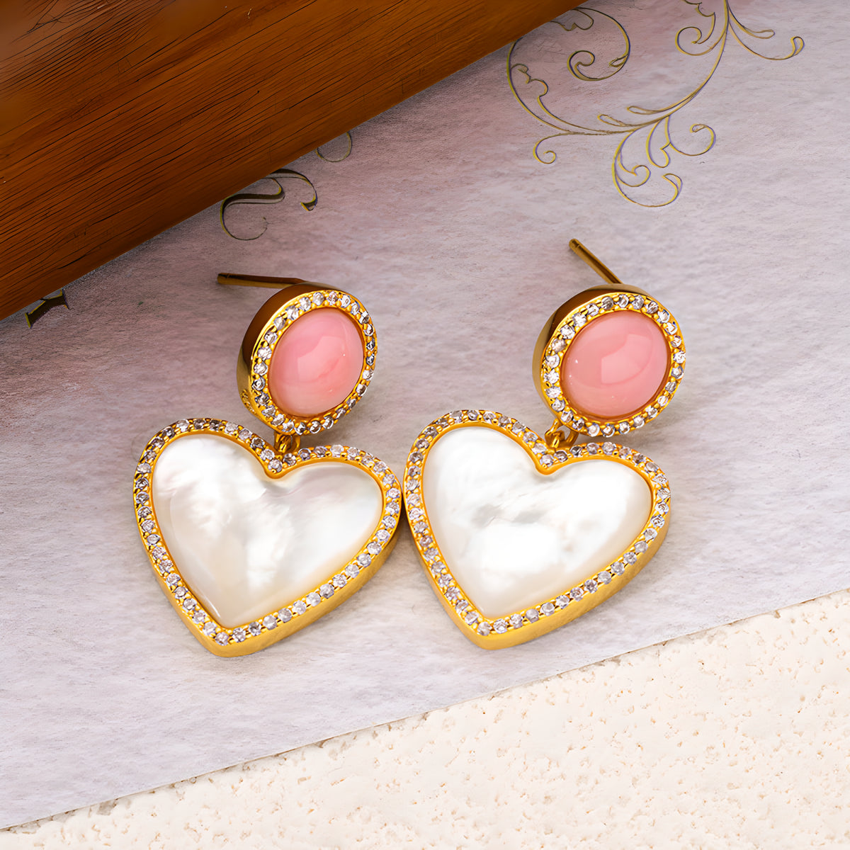 French Heart Mother of Pearl Earrings