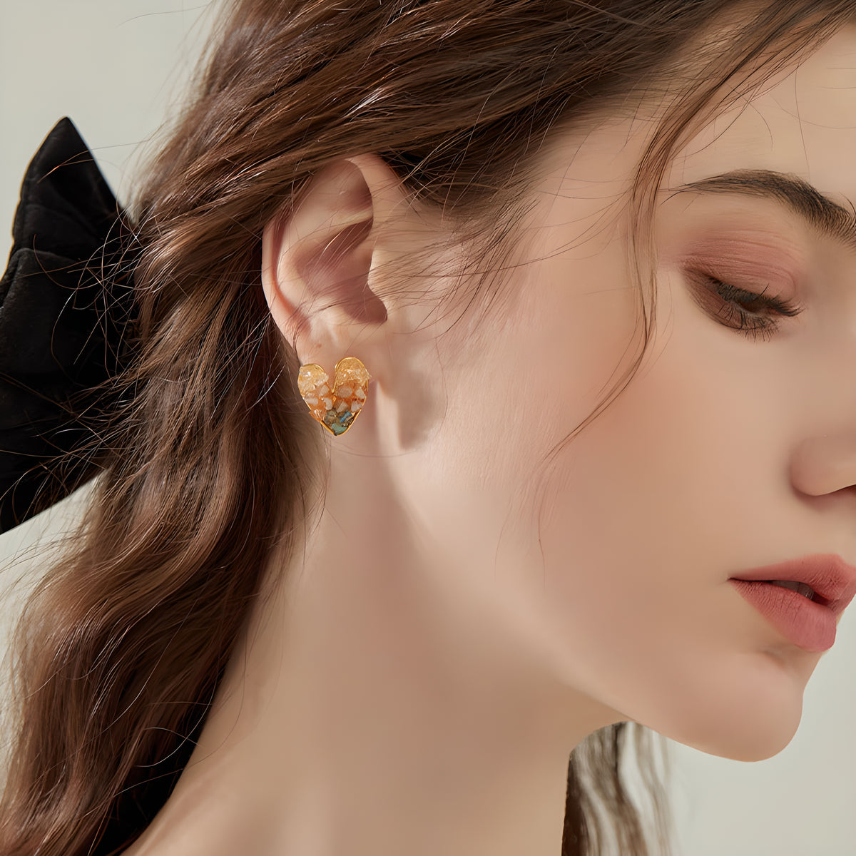 French Vintage S925 Silver Heart Crystal Stud Earrings