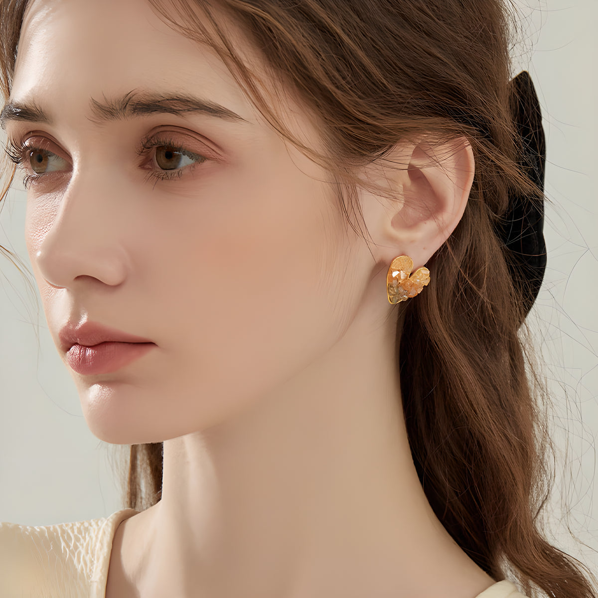 French Vintage S925 Silver Heart Crystal Stud Earrings