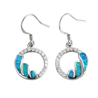 Geometric Blue Opal Stud Earrings S925 Sterling Silver Fairy Style