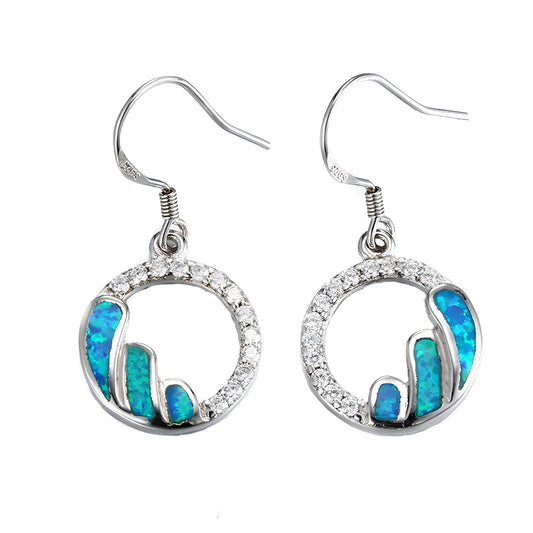 Geometric Blue Opal Stud Earrings S925 Sterling Silver Fairy Style