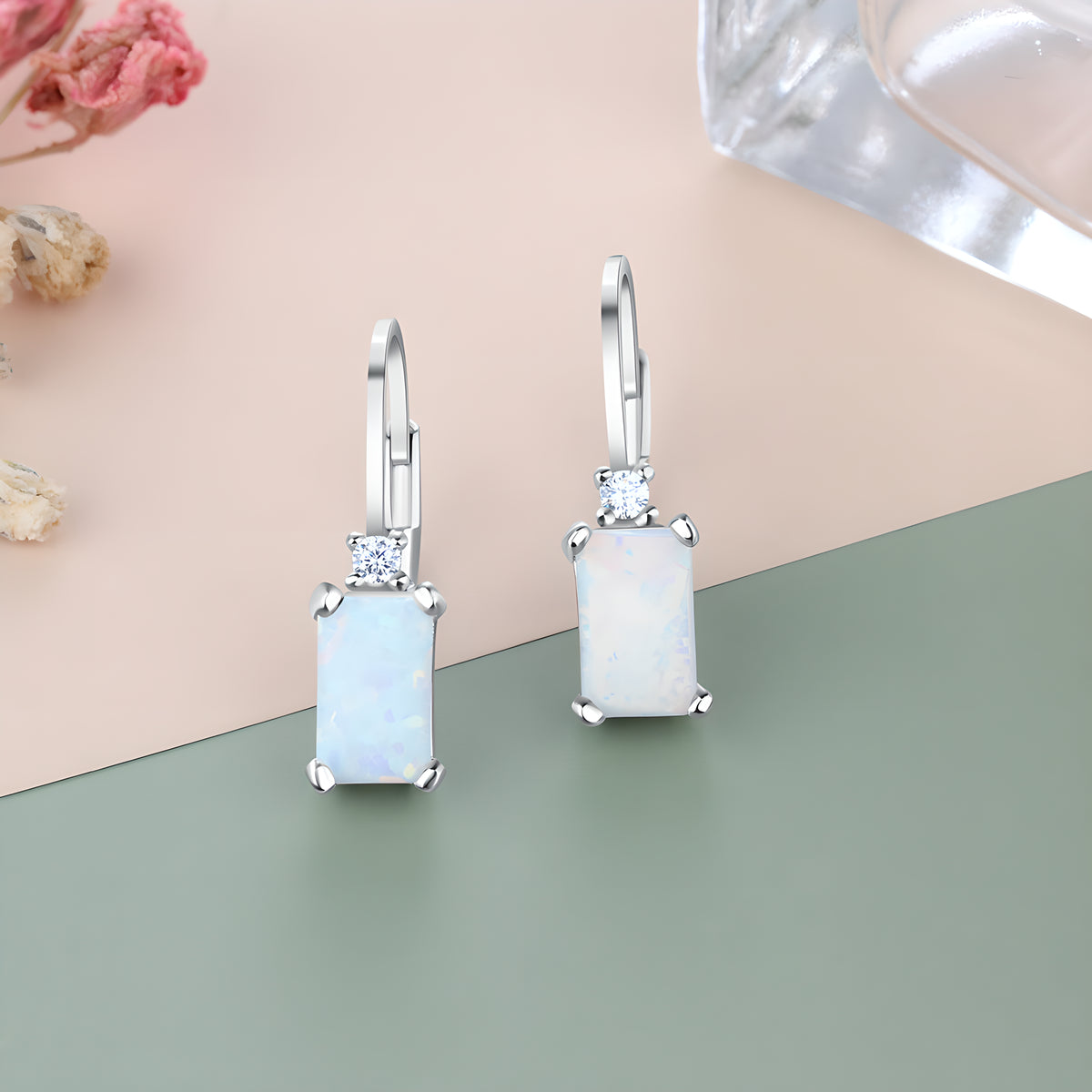 Geometric Opal Stud Earrings S925 Sterling Silver