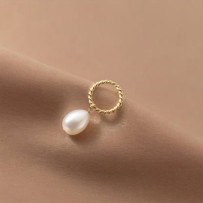 Geometric Pearl Teardrop Stud Earrings in S925 Sterling Silver