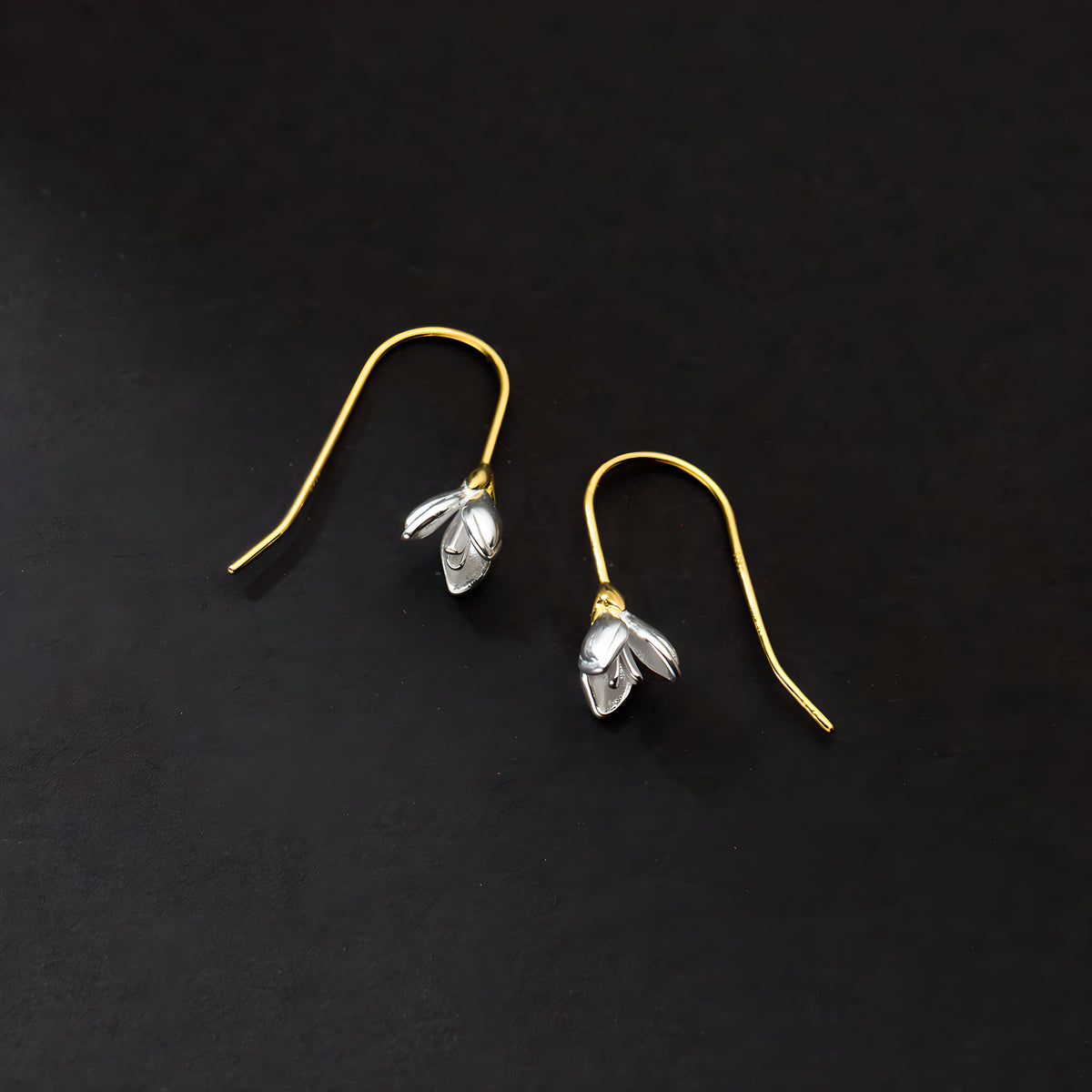 Gold-Plated S925 Silver White Magnolia Flower Drop Earrings