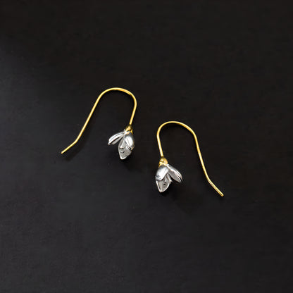 Gold-Plated S925 Silver White Magnolia Flower Drop Earrings