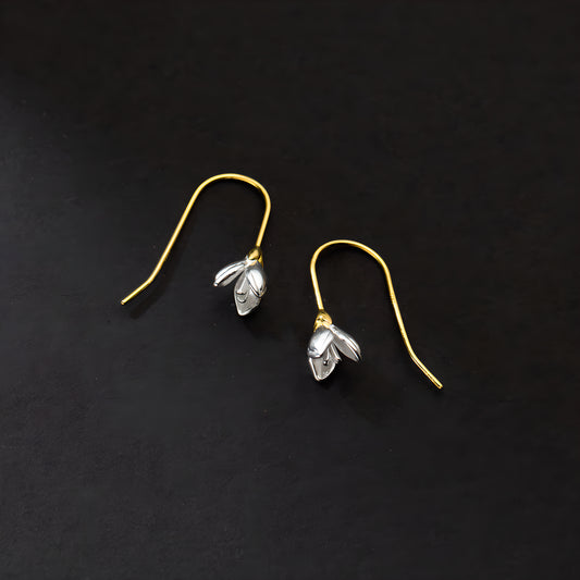 Gold-Plated S925 Silver White Magnolia Flower Drop Earrings