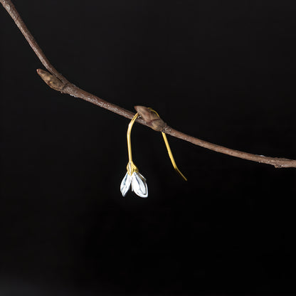 Gold-Plated S925 Silver White Magnolia Flower Drop Earrings