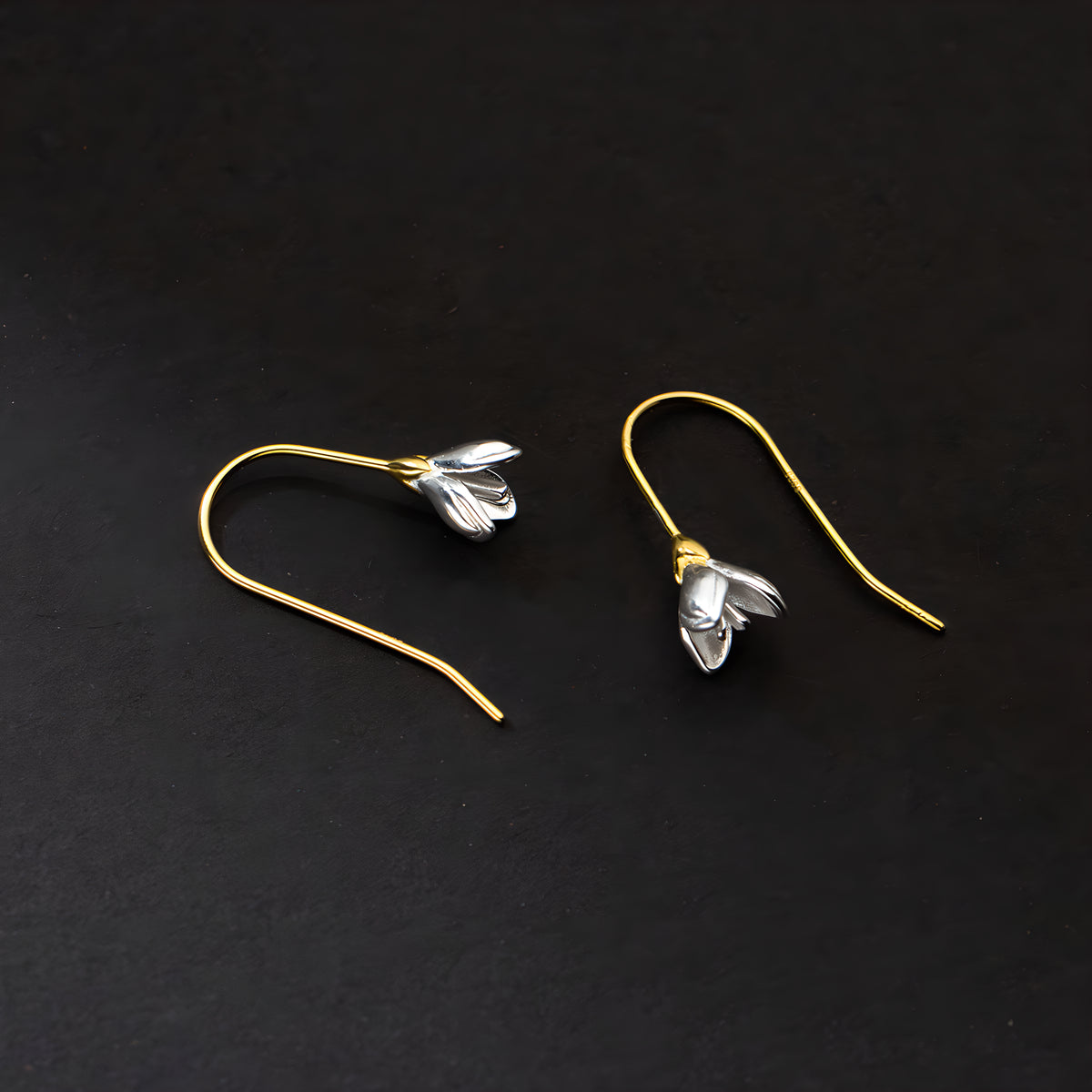 Gold-Plated S925 Silver White Magnolia Flower Drop Earrings
