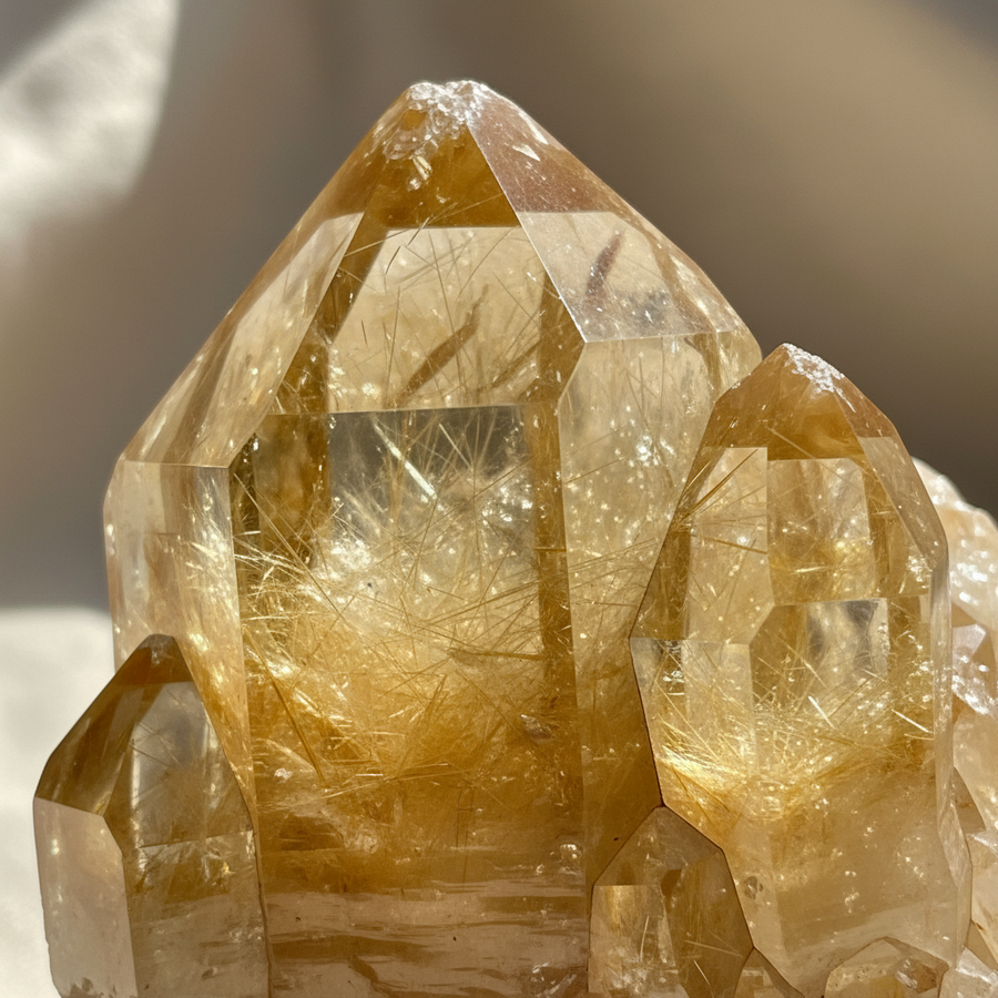 Golden Rutilated Quartz crystal close-up