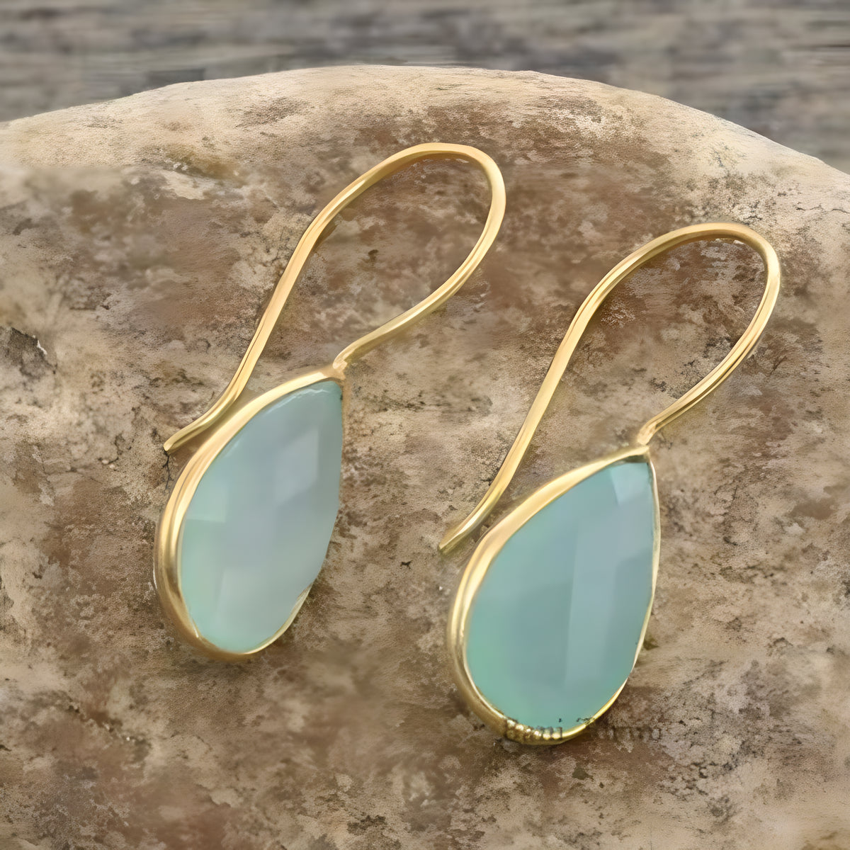 Green Opal Teardrop Geometric Earrings