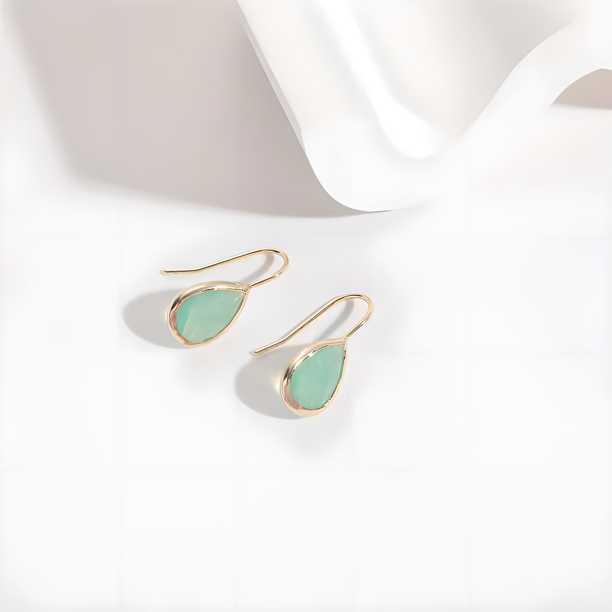 Green Opal Teardrop Geometric Earrings